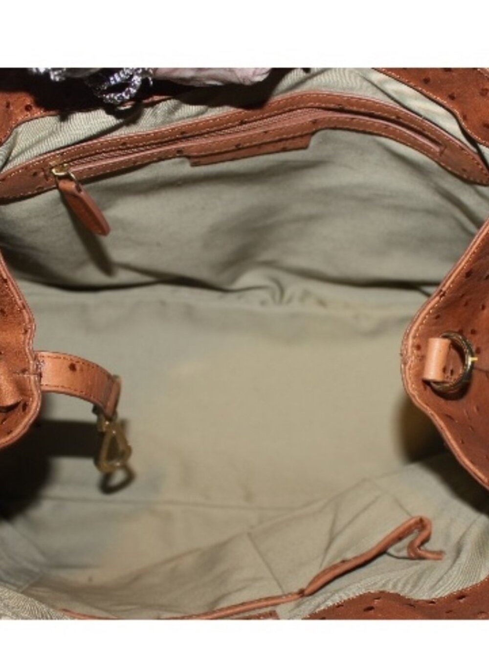 New $378 Gili G.I.L.I Cognac Ostrich Embossed Roma 2 Tote Shoulder Bag w Tassel - Picture 6 of 8